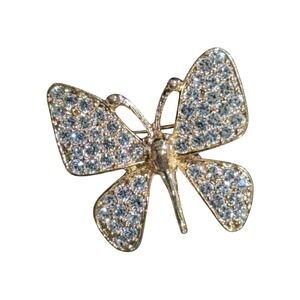 Vintage Napier Gold-Tone Butterfly Brooch With Clear Rhinestones